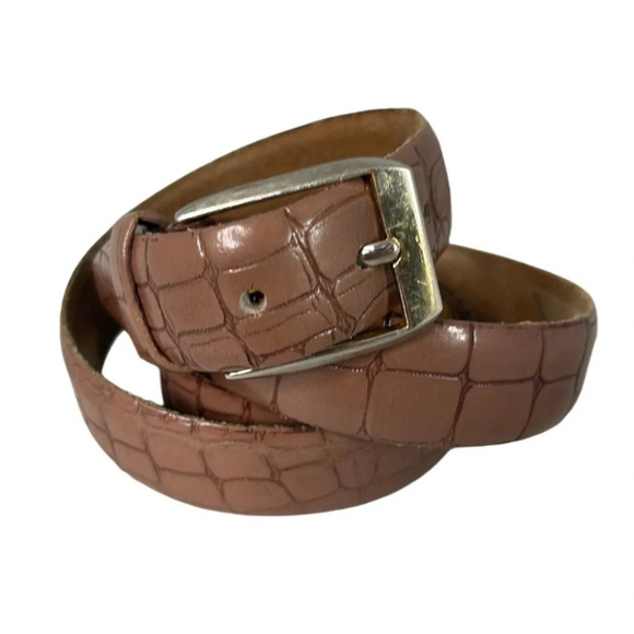 VINTAGE 90’s Croc Effect Genuine Leather Belt Mocha Brown Made in Canada Size 36 - Picture 2 of 10